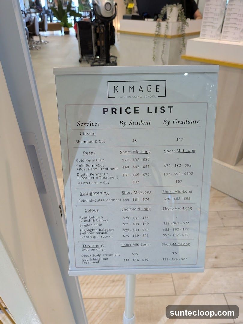 Kimage Hairdressing School Price List