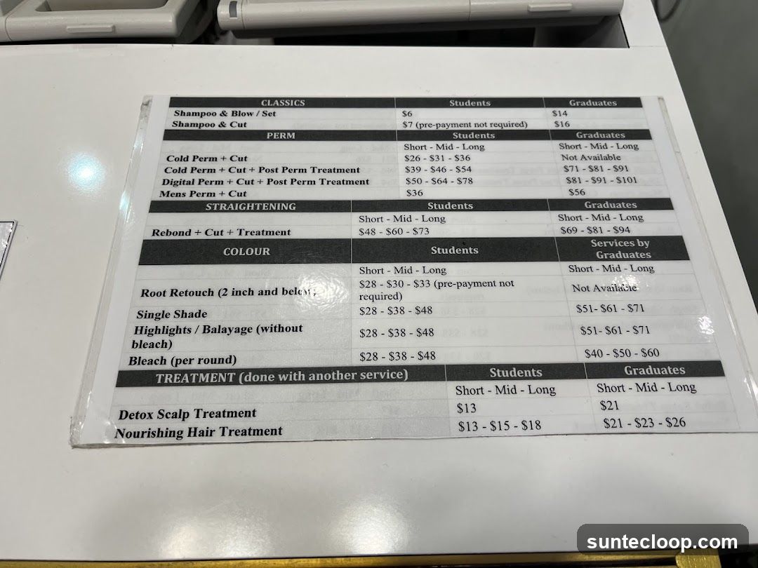 Hair Services Menu