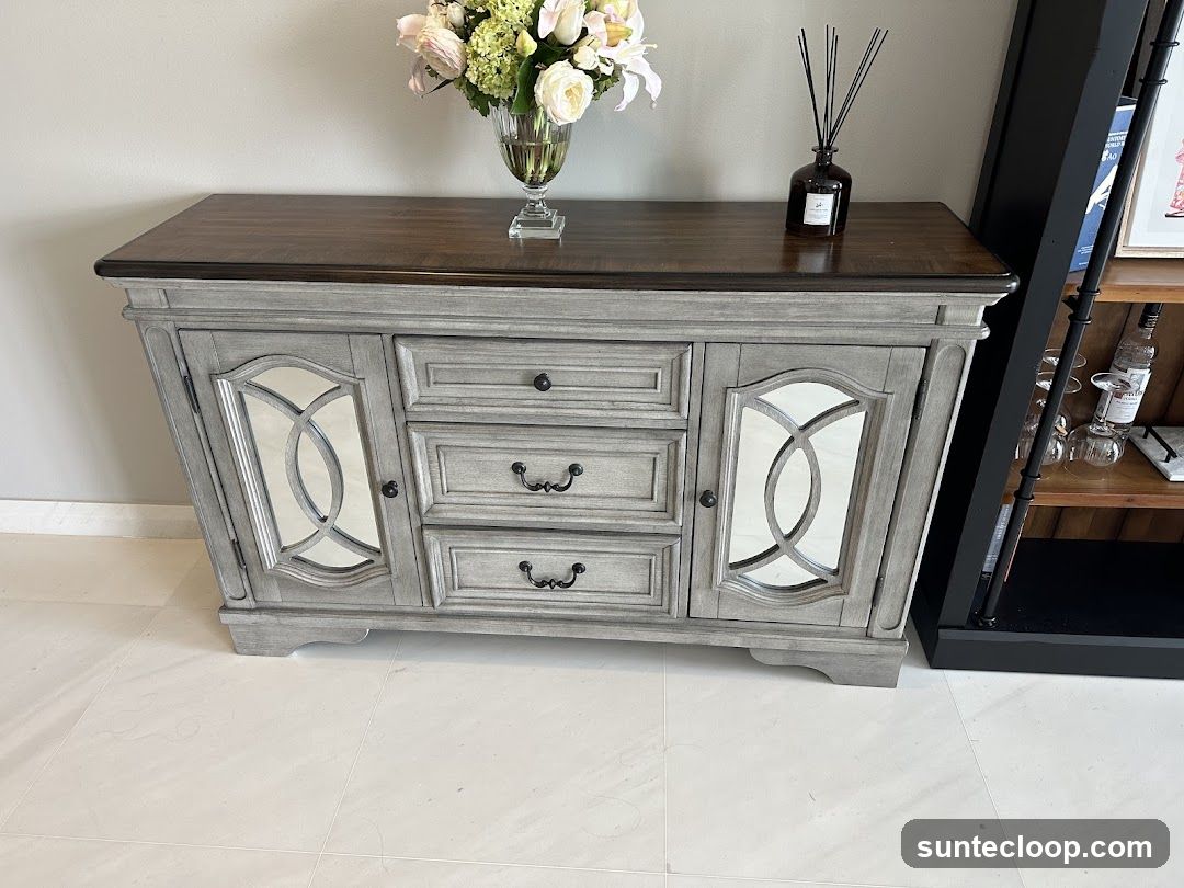 Gray Buffet with Mirrored Doors