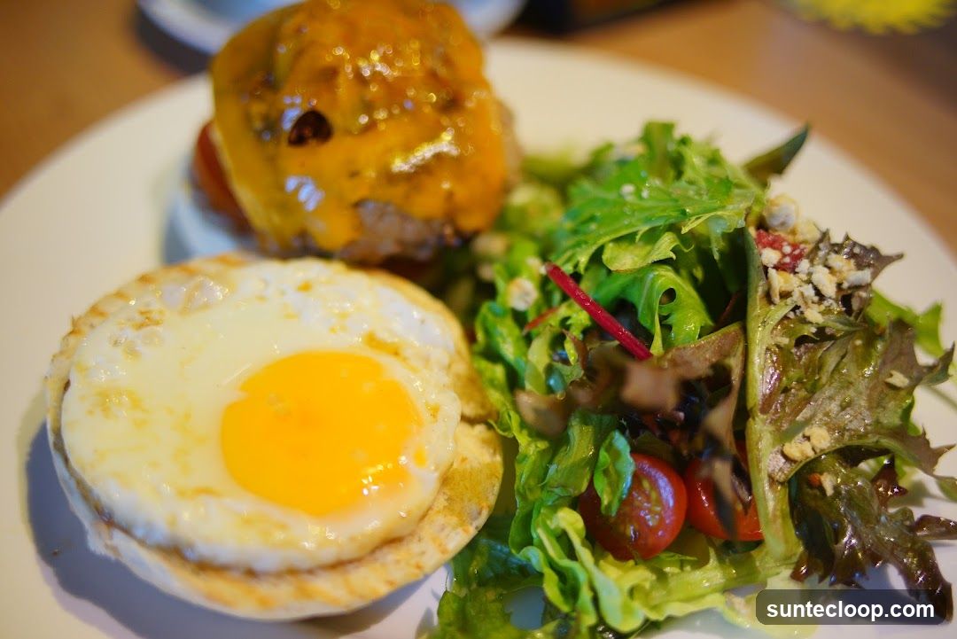 Burger with Fried Egg and Salad