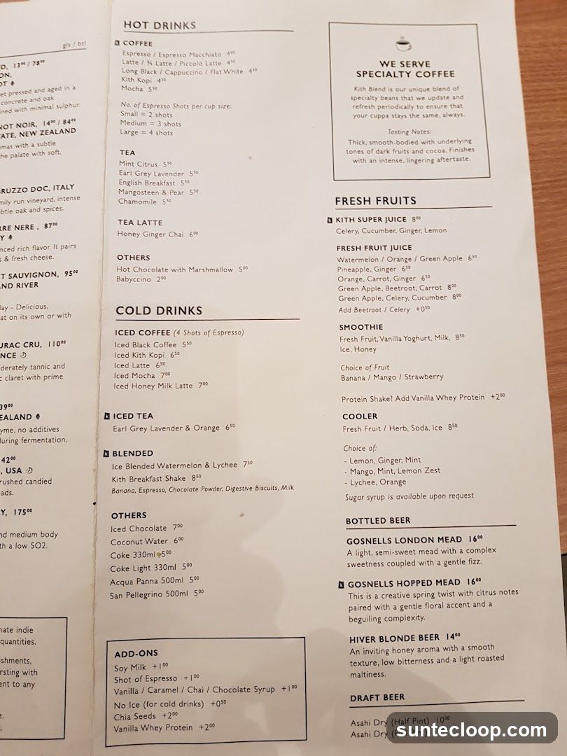 Hot Drinks, Cold Drinks, Fresh Fruits, Bottled Beer, Draft Beer