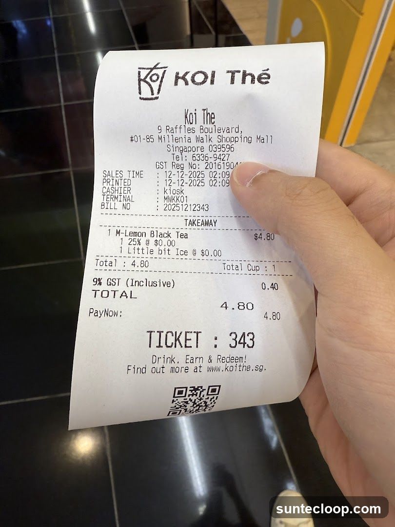 Receipt from Koi Thé