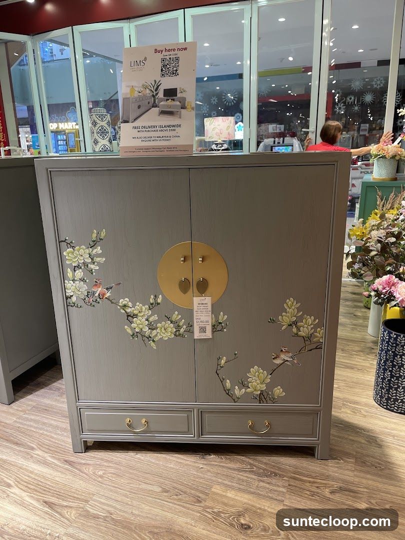 Cabinet with floral and bird motif