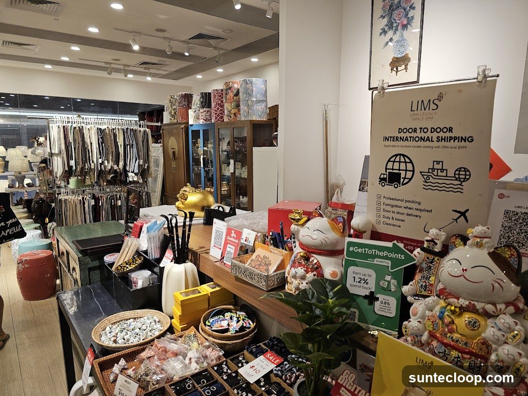 Store Interior with Decorative Items and Fabric Samples