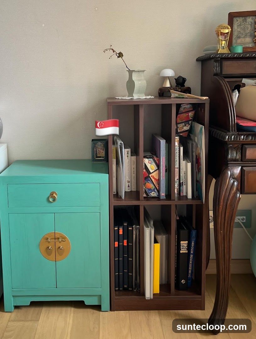 Bookshelf with Singapore Flag