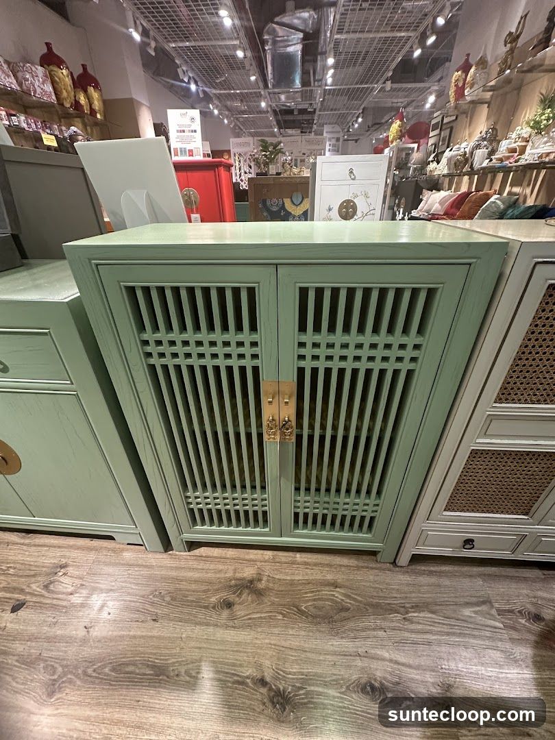 Light Green Cabinet with Decorative Doors