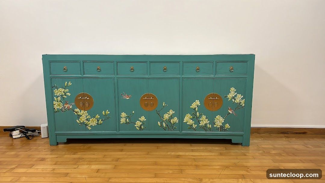 Teal Cabinet with Floral and Bird Motif