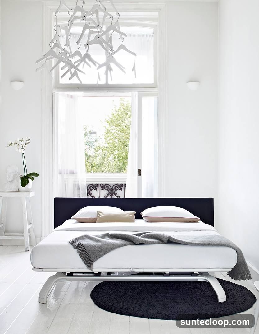 Modern Bedroom with Unique Chandelier