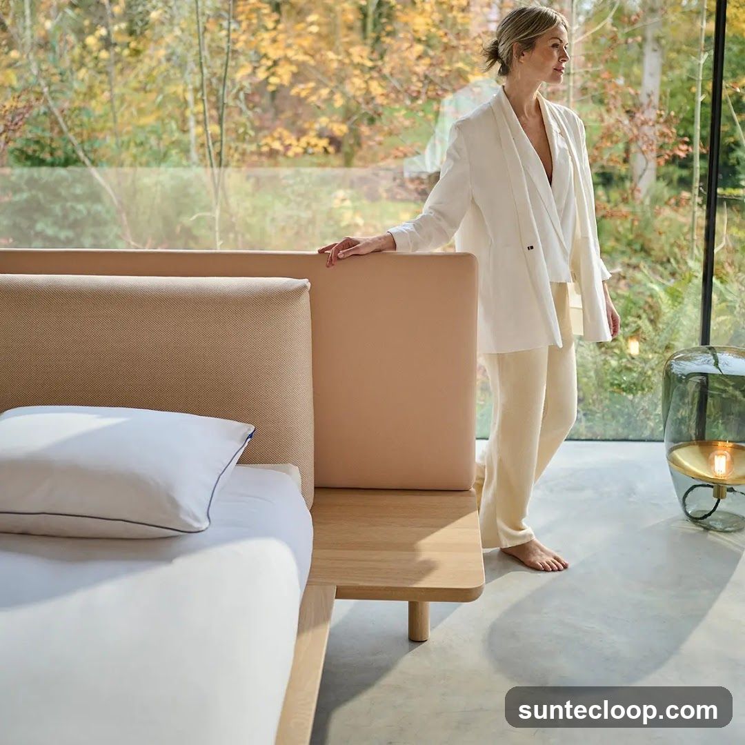 Woman in a bedroom with a view