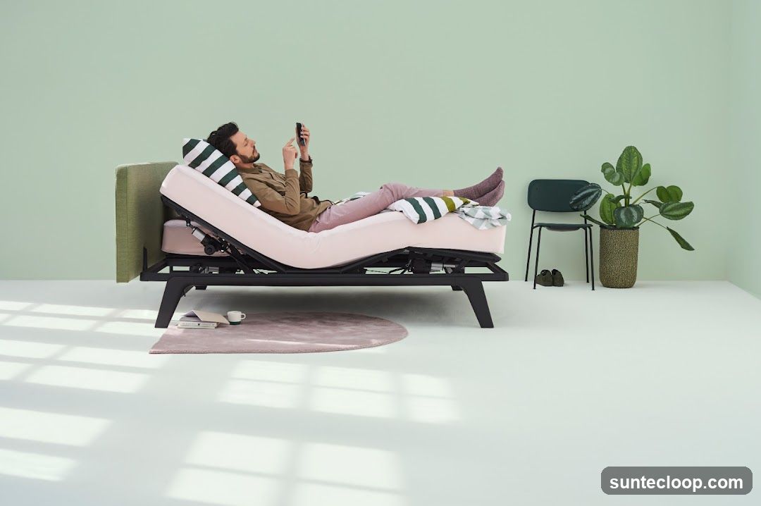 Man relaxing on an adjustable bed