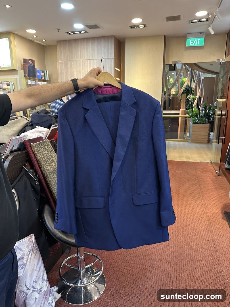 Man holding a blue suit