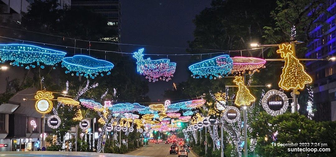Street decorated with Christmas lights