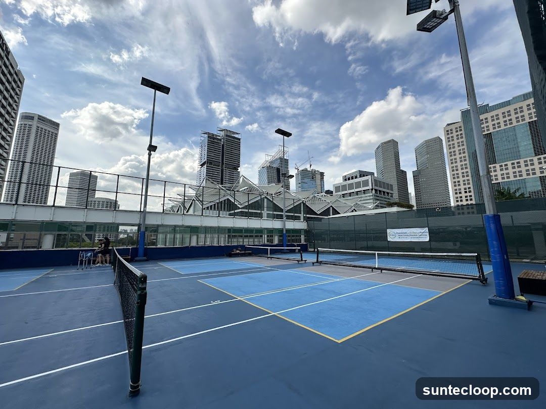 Outdoor Pickleball Courts with City Skyline