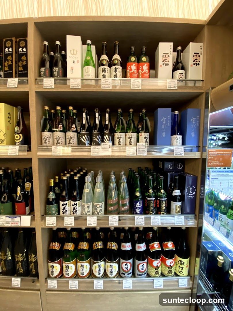 Sake Bottles on Shelves