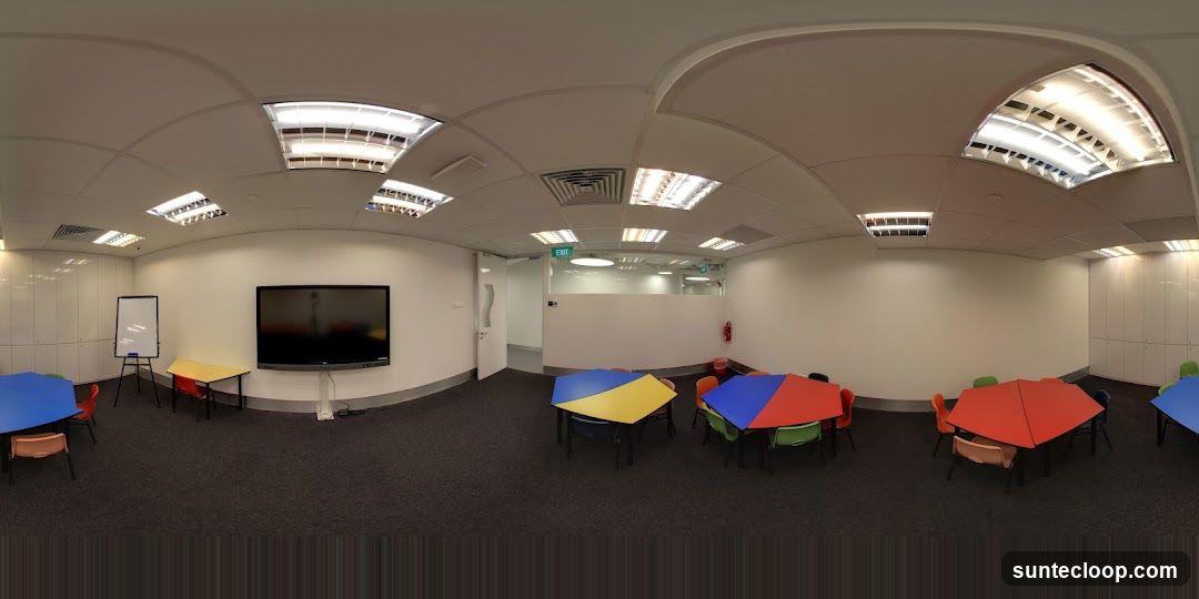 Classroom with colorful tables and chairs