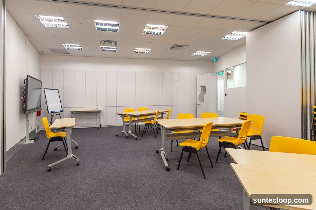 Classroom with tables and chairs