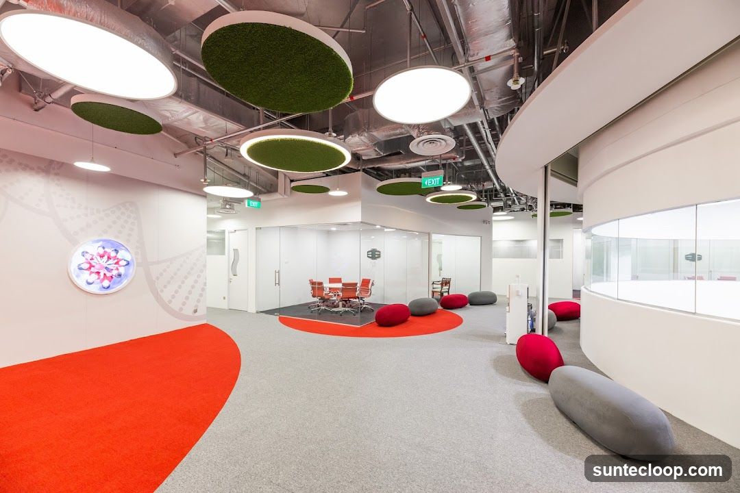 Modern Office Interior with Meeting Rooms and Lounge Areas