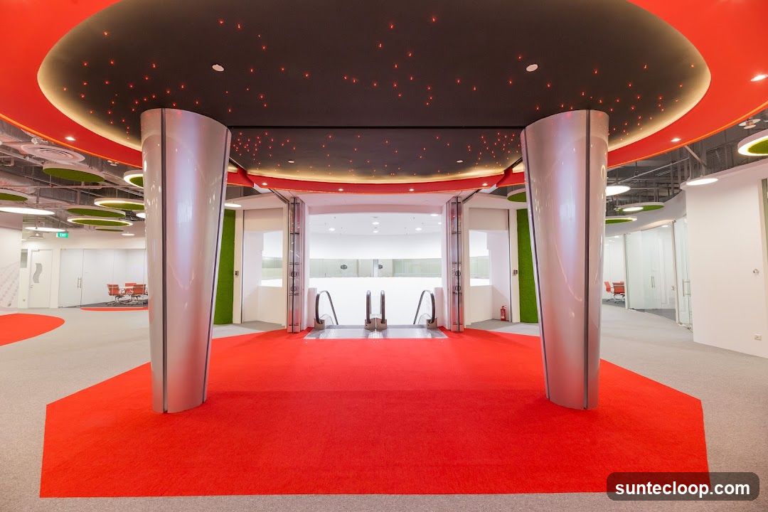 Modern Office Entrance with Escalators