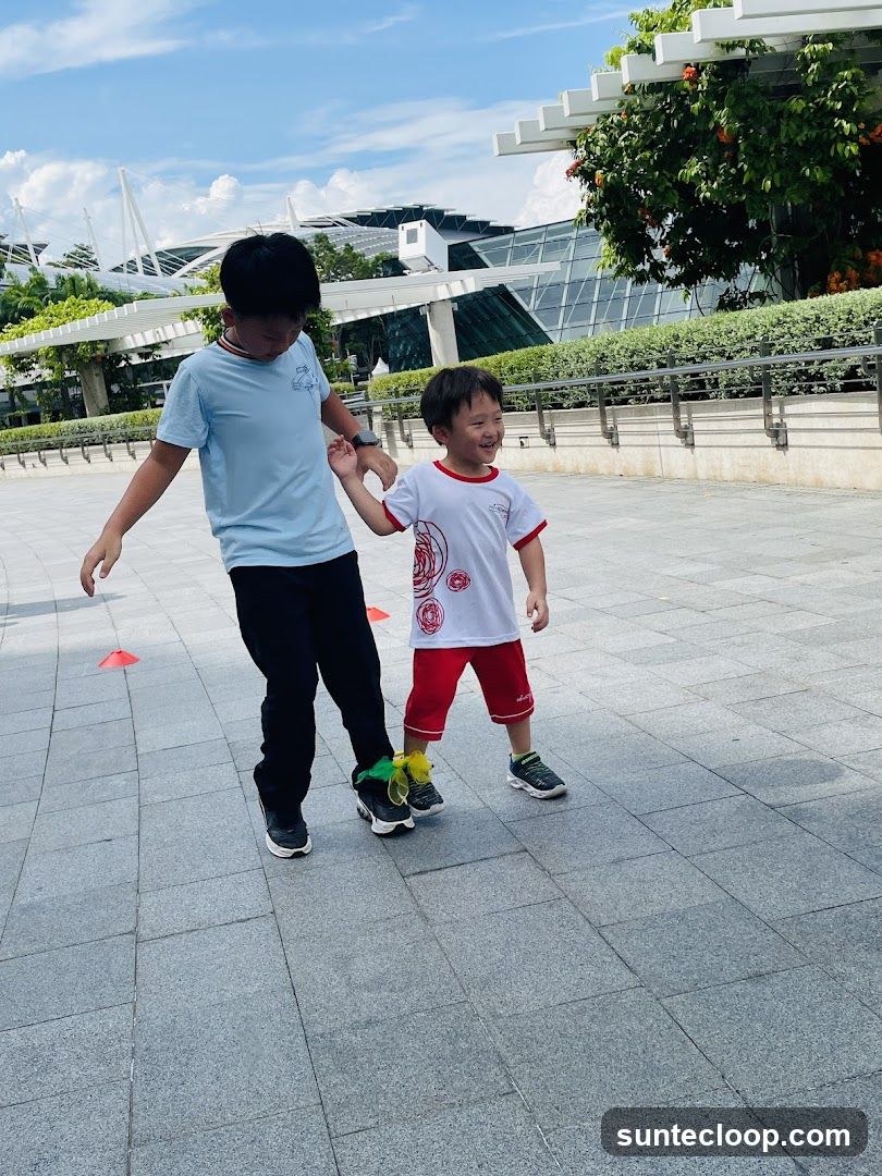 Two boys playing outside