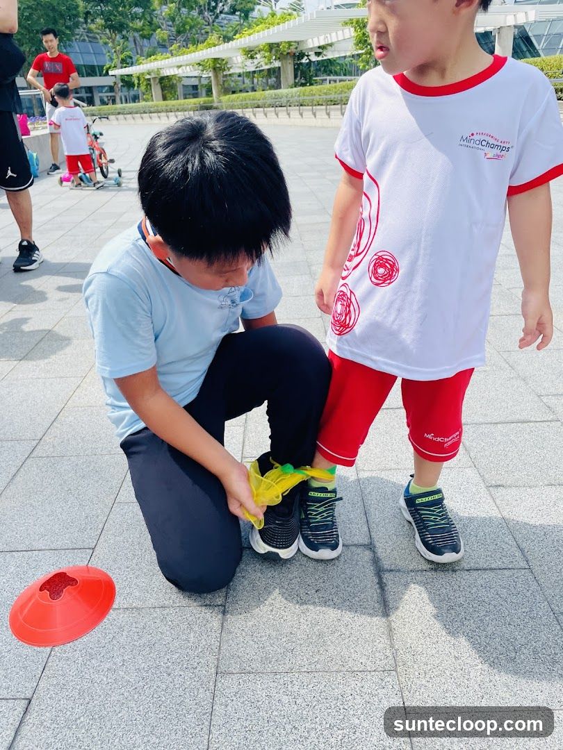 Children tying shoelaces