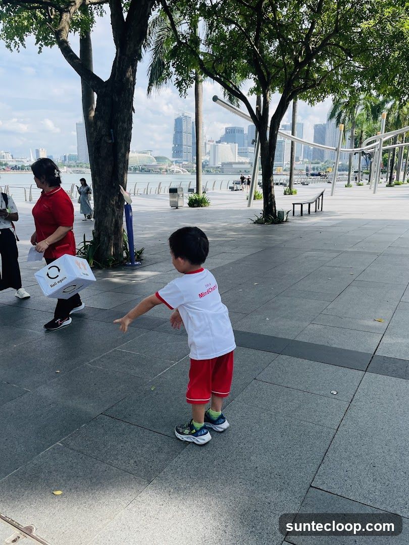 People in a park with city skyline