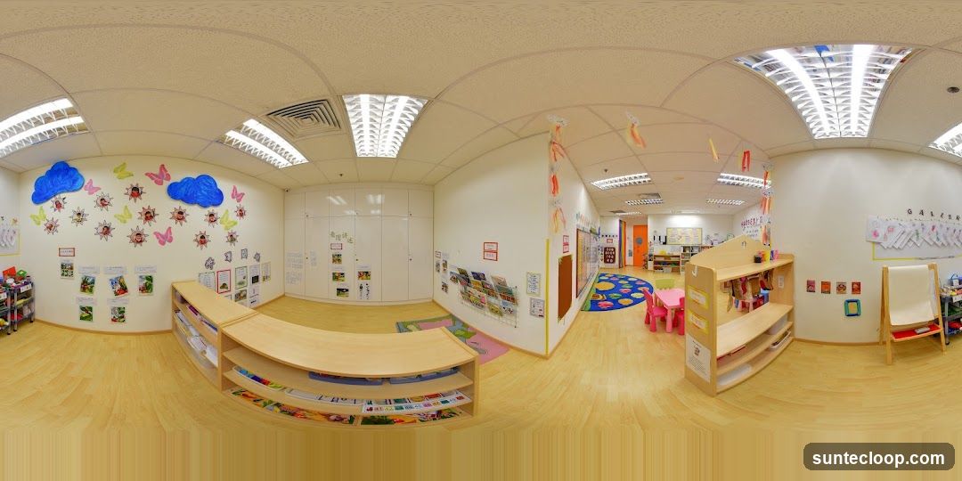 Classroom interior with educational displays