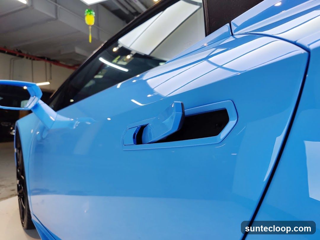 Blue Sports Car Door Handle