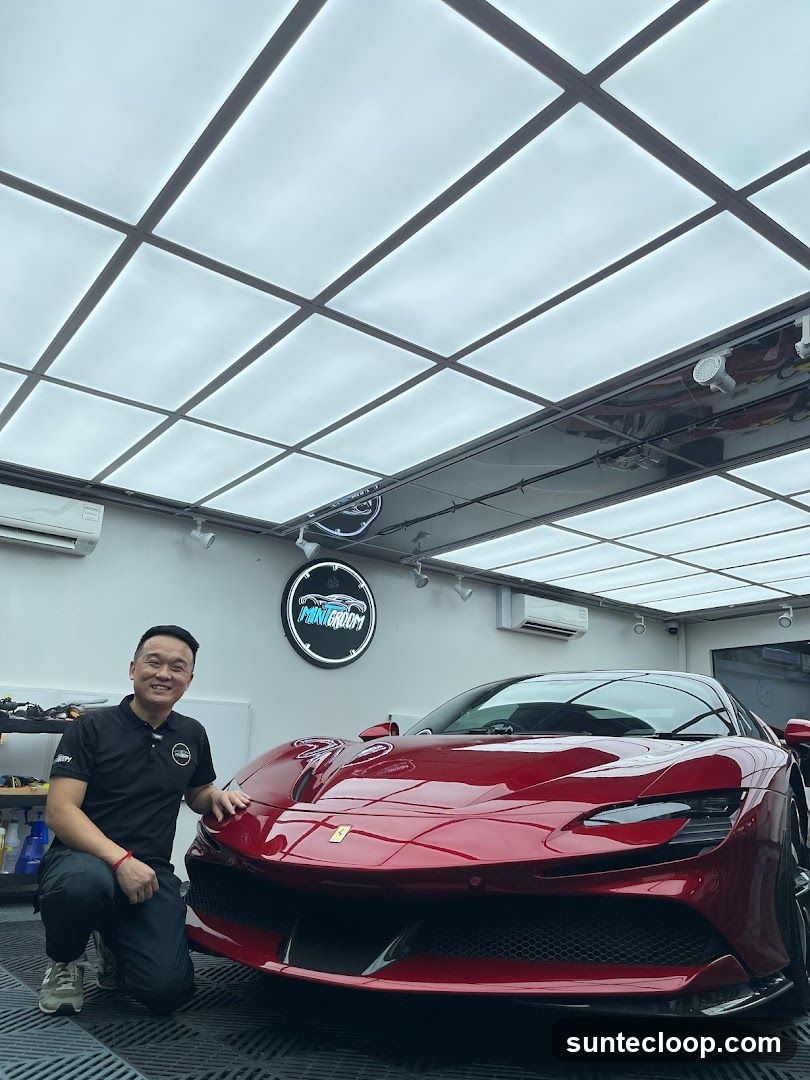 Man Posing With A Red Ferrari