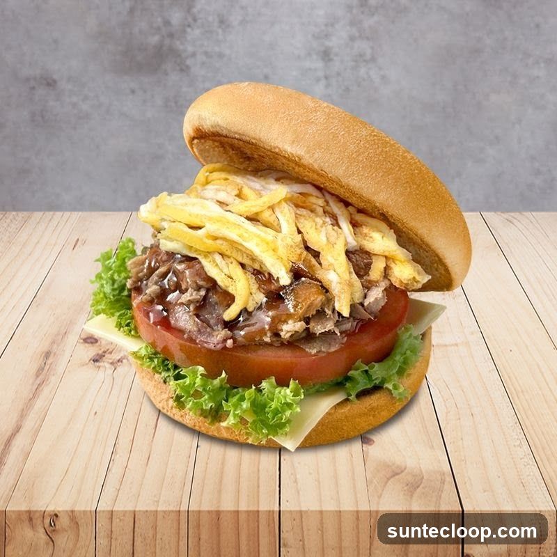 Burger with Shredded Meat and Egg