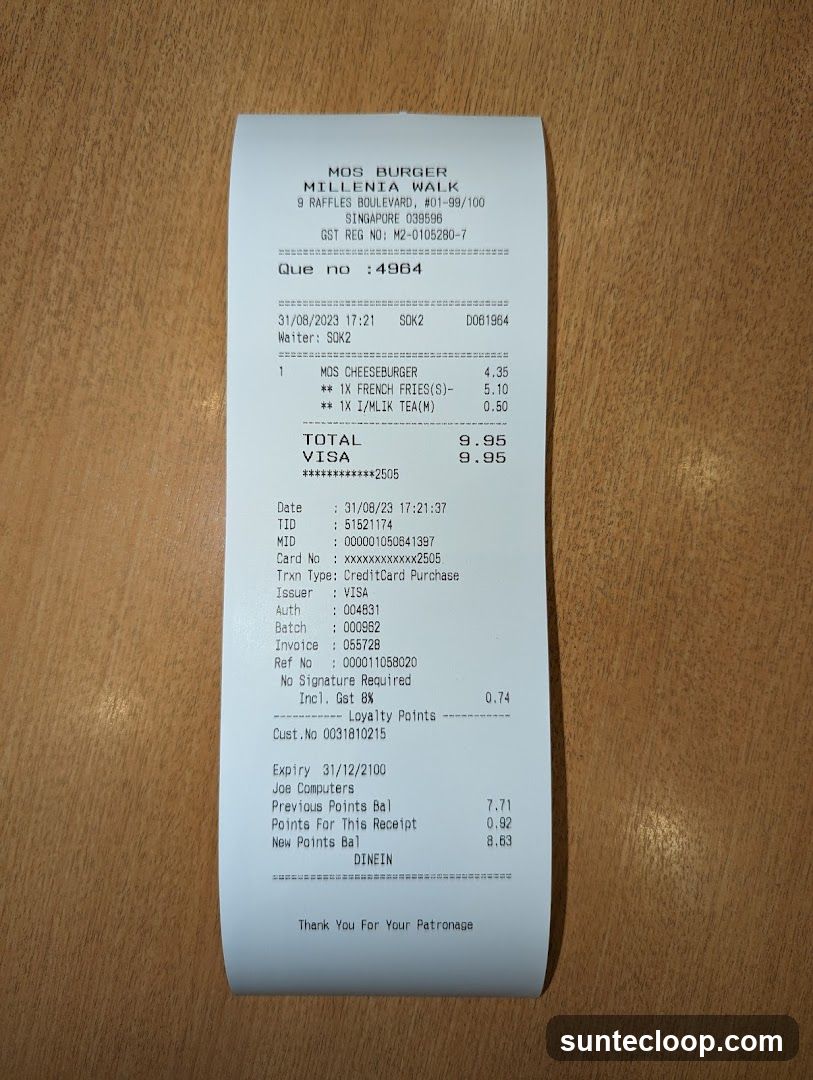 Mos Burger Receipt