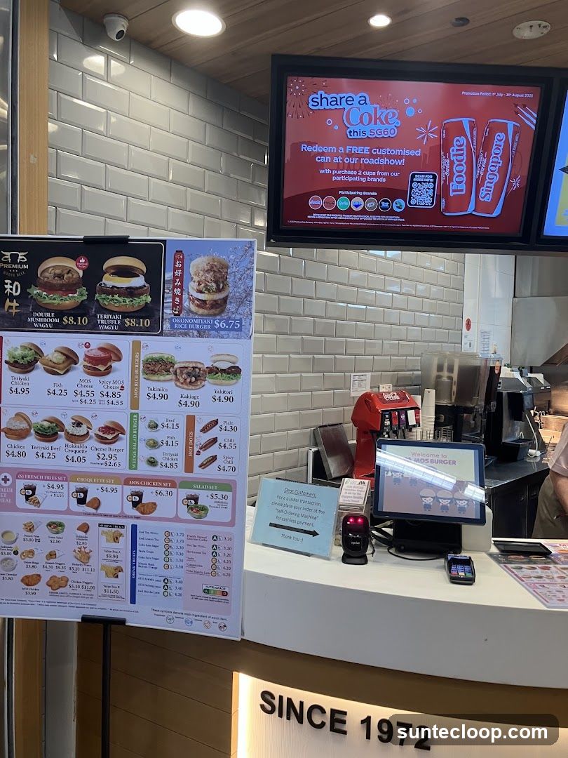 MOS BURGER counter with menu and advertisement