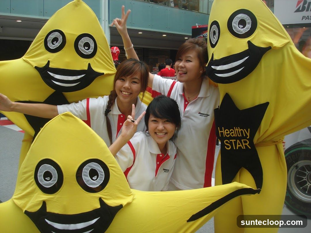 Mascots and smiling women