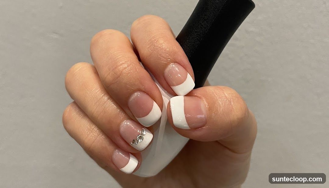 French Manicure with Rhinestones