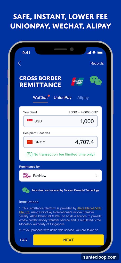 Cross Border Remittance App Screen