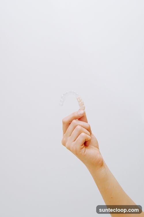 Hand holding clear aligner