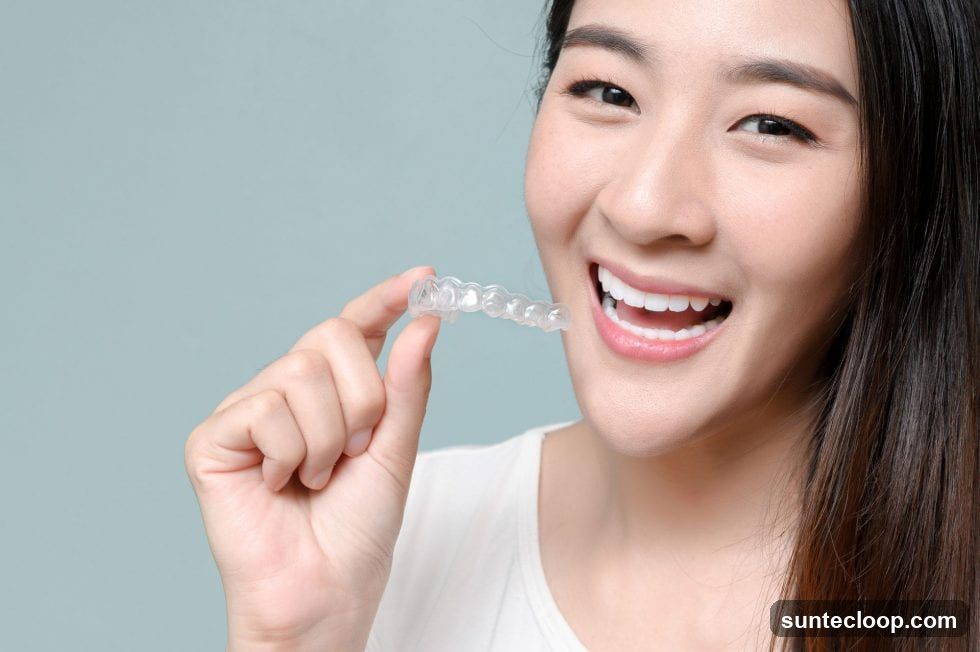 Woman holding clear aligners