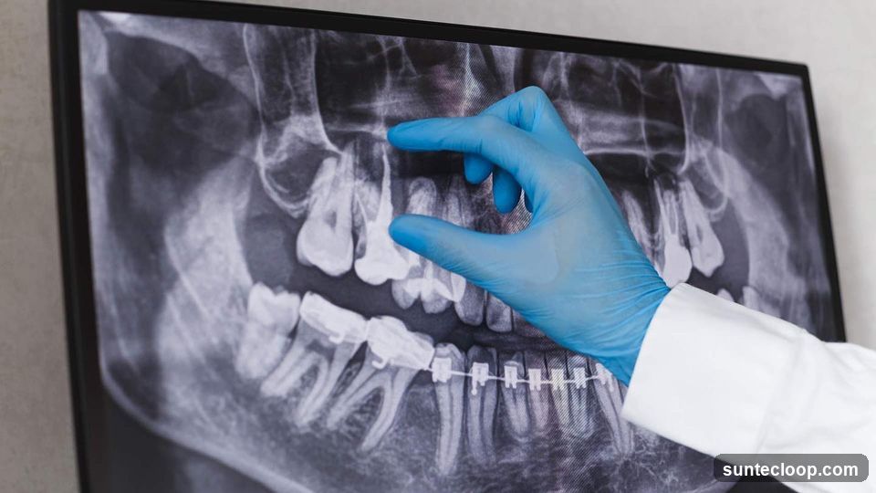 Dentist examining dental x-ray