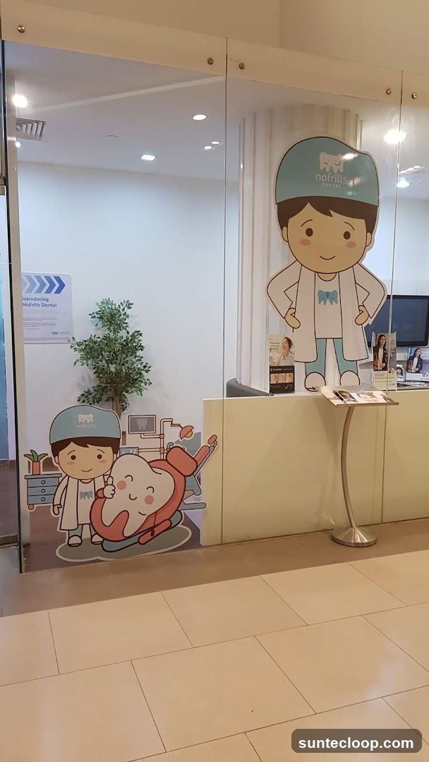 Dental Clinic Entrance with Cartoon Characters