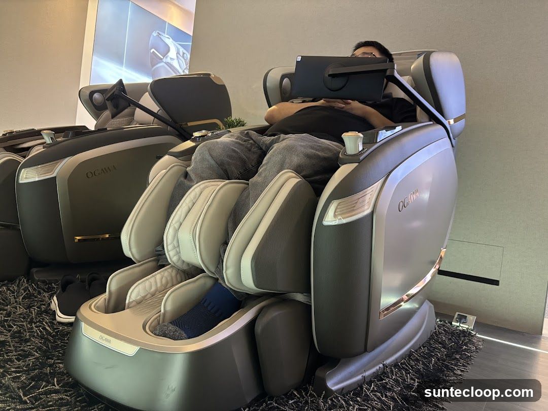 Man relaxing in a massage chair