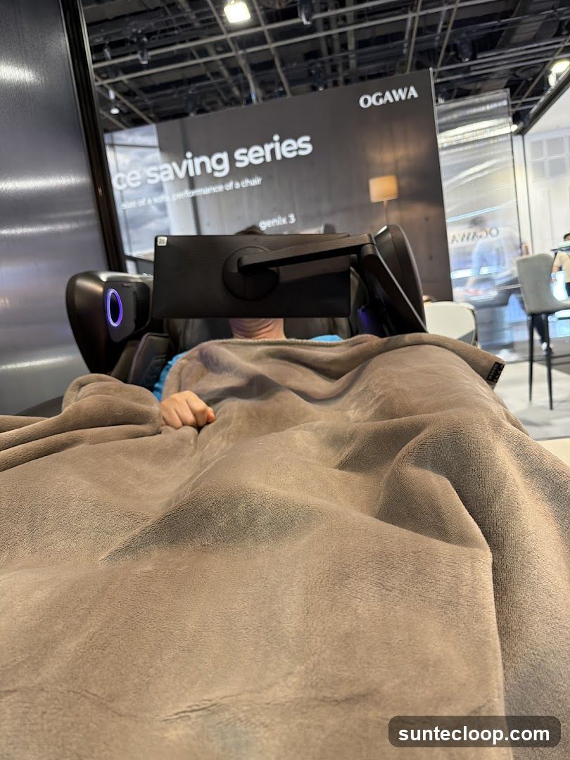 Person relaxing in a massage chair