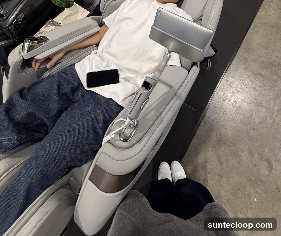 Person relaxing in a massage chair
