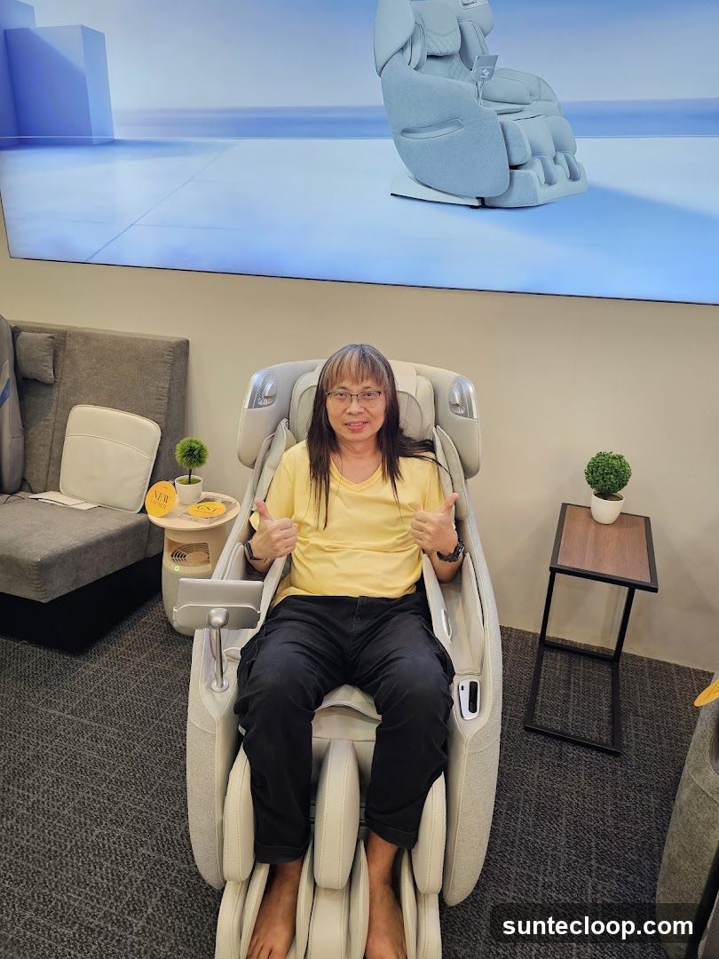 Person testing a massage chair