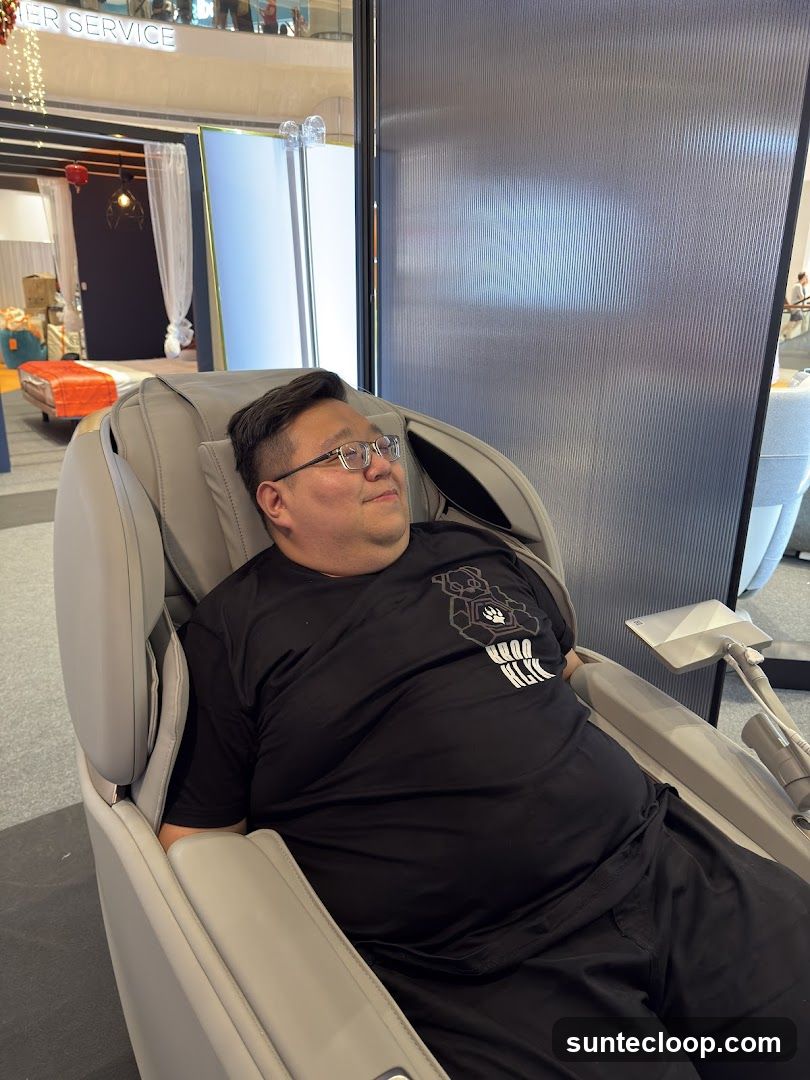 Man relaxing in a massage chair