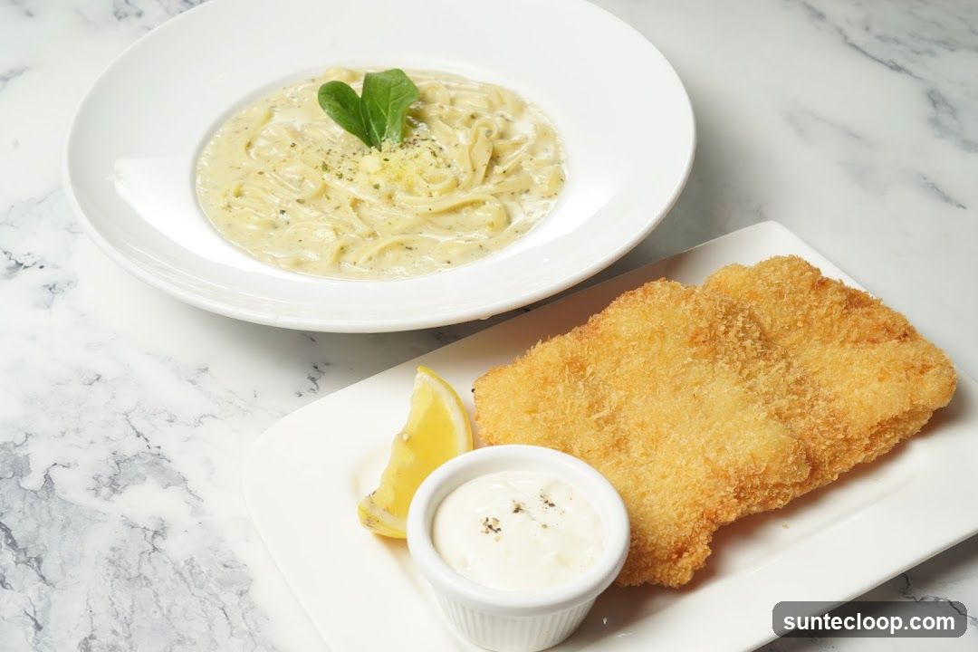 Creamy Pasta and Fried Fish
