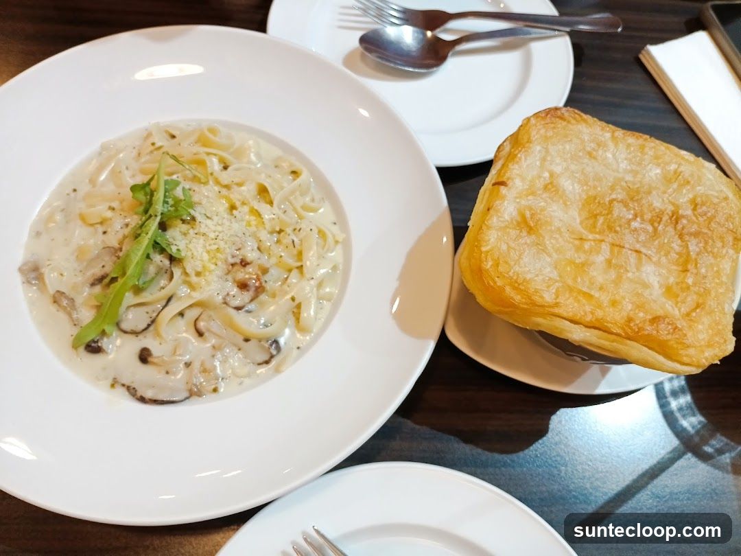 Creamy Mushroom Fettuccine with Puff Pastry
