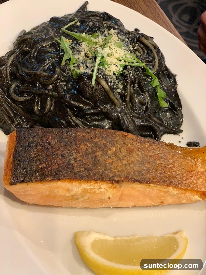 Squid Ink Pasta with Salmon