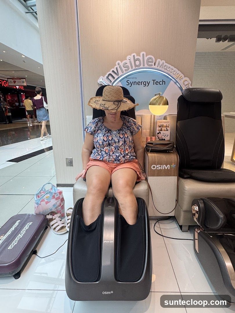 Woman trying a massage chair