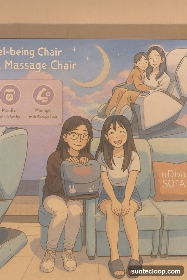 Illustration of people enjoying a massage chair