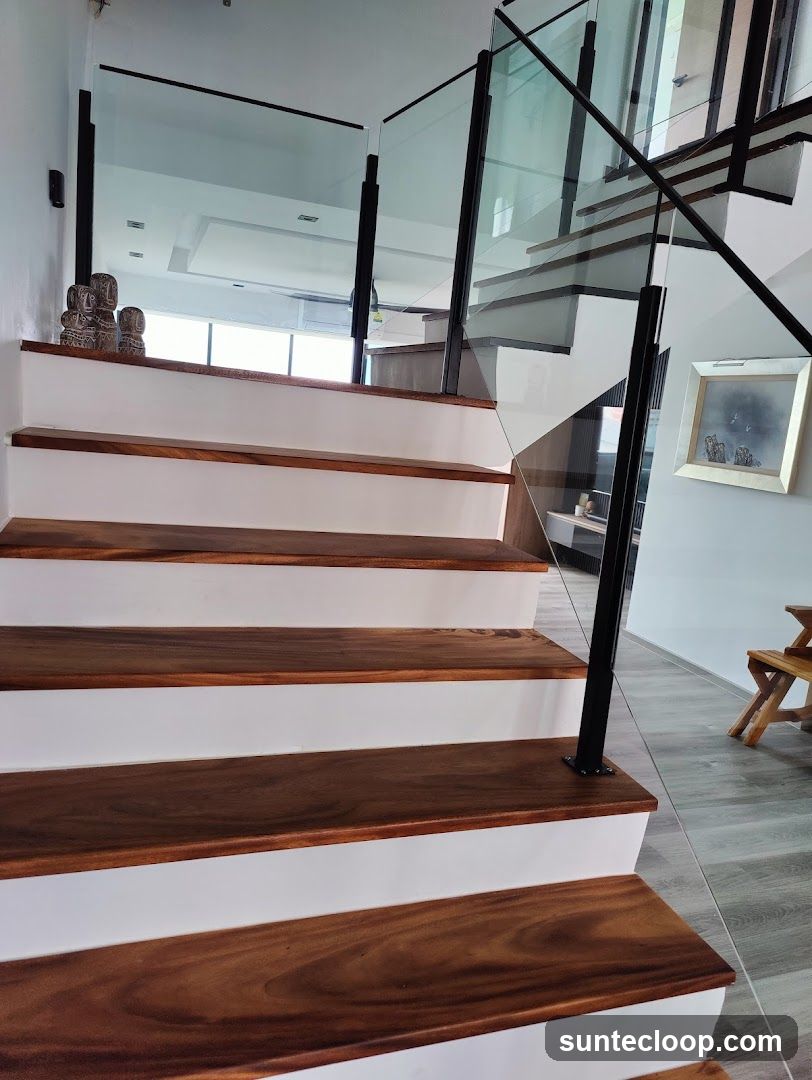 Modern Staircase with Wooden Treads