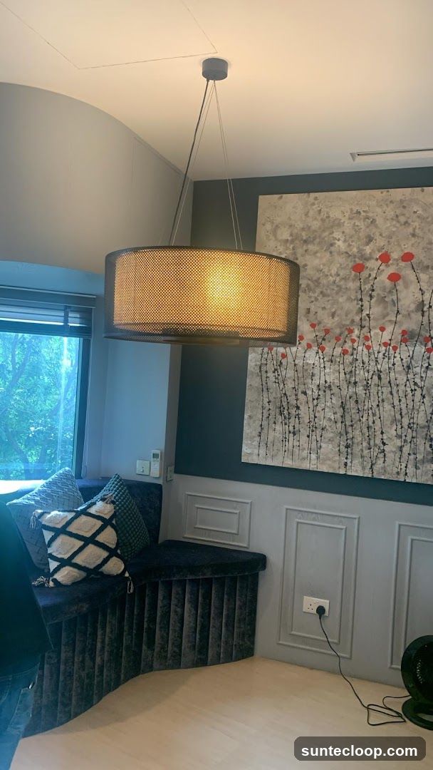 Interior seating area with modern art